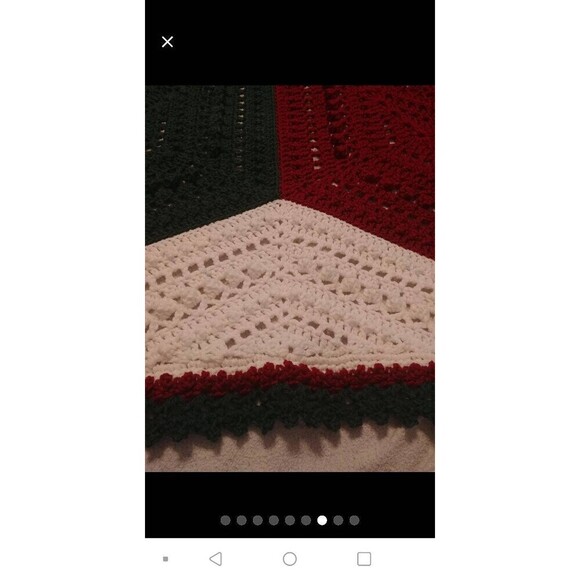 Christmas Geometric Flower Crocheted Forest Green Cranberry White Throw/Blanket - Picture 7 of 7